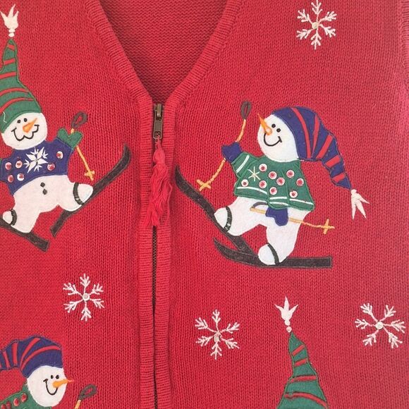 Vintage Bobbie Brooks Christmas Sweater Vest Skiing Snowmen Women's size XL - Picture 5 of 16